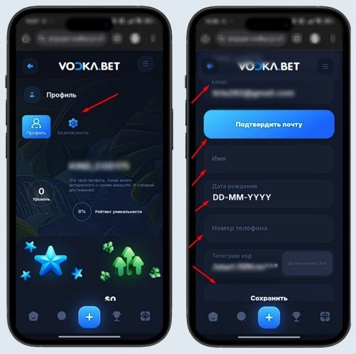 Привязка контактов в Водка казино